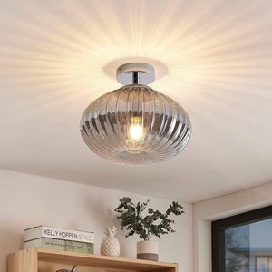 Lindby - plafondlamp - 1licht - ijzer, glas - H: 26.5 cm - E27 - rookgrijs, chroom