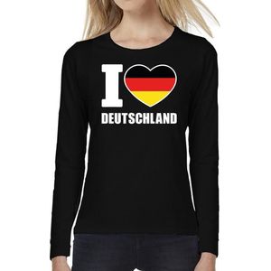 I love Deutschland supporter t-shirt met lange mouwen / long sleeves voor dames - zwart - Duitsland landen shirtjes - Duitse fan kleding dames XS
