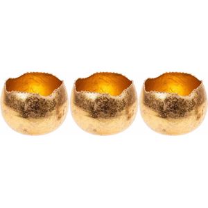 Set van 3x stuks theelichthouders/waxinelichthouders glas goud metaal 10 cm - Windlichtjes/kaarsenhouders