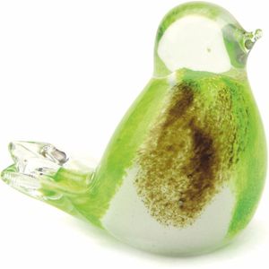 Urnencenter© Mini Urn Glasobject Vogel - Urn - Urn voor as - Urn Hond - Urn Kat - Mini Urn Glas - Bruin/Groen/Wit