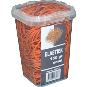 150 gram - Elastiek - oranje - 60 x 1.5 mm  - in plastic pot