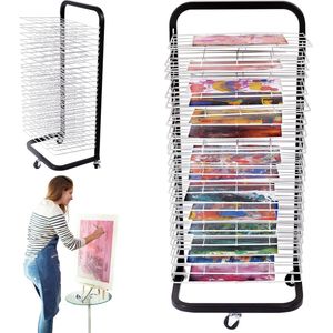 Kunstdroogrek voor de klaslokaal | kunsthouden schoon | canvas droger | opslag van canvas | met wielen | afneembare planken (Big) - Wit