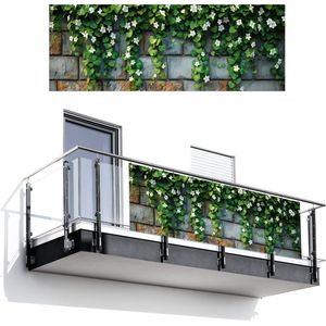 Balkonscherm 300x110 cm - Balkonposter Klimop - Groen - Stenen - Wit - Grijs - Balkon scherm decoratie - Balkonschermen - Balkondoek zonnescherm