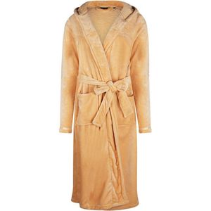 Charlie Choe badjas dames - 100 % zacht fleece - lang model - dames badjas met capuchon - trendy ochtendjas - vanille - maat S