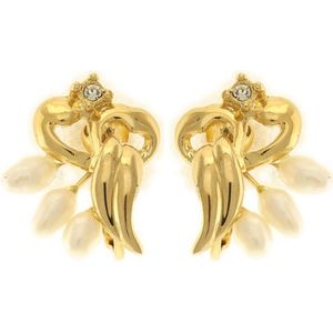 Behave Luxe clip oorbellen goud-kleur met parels 2cm