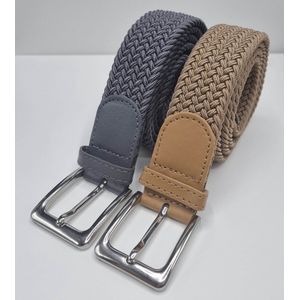 Elastische broekriem Stretch riem Vlecht riem Gevlochten riem Elastiek riem - unisex - Kleur 1-Beige 2-Grijs 120 CM 2 pack deal van SKB Fashion