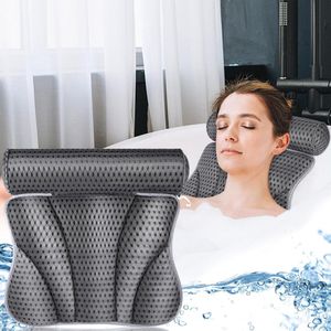 Badkussen, nekkussen, badkuip, badkussen voor badkuip met 7 haken, 4D-Air-mesh-technologie, badkuipaccessoires, badkussen, nek voor thuis en spa
