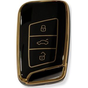 Sleutelcover voor Volkswagen, VW Sleutelhoesje, Key Case for VW, Autosleutel Hoesje Geschikt Voor Volkswagen, VW Polo Golf Passat B8 Tiguan T-Roc T-Cross Skoda Octavia Superb, Zwart - Goud