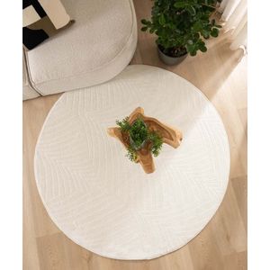 Rond vloerkleed Scandinavisch - Contour Leaf crème 140 cm rond