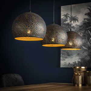 Hanglamp punch bol | 3 lichts | bruin / zwart | metaal | in hoogte verstelbaar tot 150 cm | Ø 25 cm | eetkamer / eettafel lamp | modern / sfeervol design