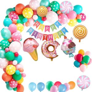 52 stuks verjaardagsdecoratie, ballonslinger, set pastelkleurige ballonnen, donut-feestdecoraties voor meisjes & jongens - Verjaardag versiering - Ballonnenboog verjaardag decoratie - Ijs & Donuts ballonnen decoratie