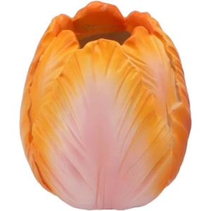 Cactula lichtroze met oranje tulpen bloem kop vaas 19 x 21 cm Large