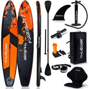 THUNDER® SUP Board | EARTH | 365x75x15cm | Opblaasbaar Paddle Board | Max. 150 kg | Complete Set | Zwart-Oranje |