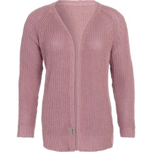 Knit Factory Daisy Kort Gebreid Dames Vest - Lente & zomer vest - Donkerroze damesvest reikend tot de heup - Dames cardigan gemaakt uit 80% Gerecycled katoen - Duurzaam & Milieuvriendelijk - Oud Roze - 36/38