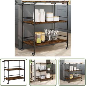 The Living Store Keukentrolley 100,5x50x105 cm bewerkt hout gerookt eikenkleurig - Keukentrolley