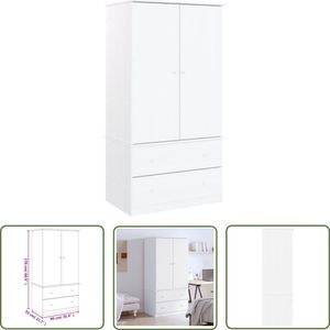 The Living Store Kledingkast ALTA 90x55x170 cm massief grenenhout wit - Houten Kledingkast - Garderobe - Dressoir - Opbergkast - Grenenhout Kast