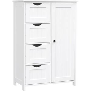 Dressoir badkamerkast, badkamerkast van hout bijzetkast commode met 4 laden, kastdeur, verstelbare plankvlak, woonkamer, keuken, hal, diep, vrijstaand, wit LHC41W