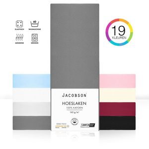 Jacobson PREMIUM - Jersey Hoeslaken - 100x200cm - 100% Katoen - tot 23cm matrasdikte - Antraciet