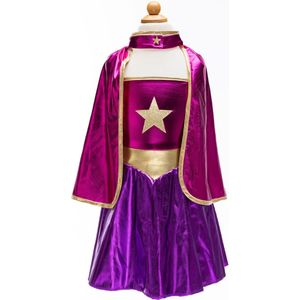Great Pretenders Verkleedkledij Superheldin Ster jurk met cape en hoofdband - Magenta/Paars - Maat 5-6 jaar