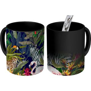 Magische Mok - Foto op Warmte Mokken - Koffiemok - Jungle dieren - Natuur - Jongens - Meisjes - Flamingo - Zebra - Magic Mok - Beker - 350 ML - Theemok