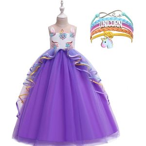 Unicorn Jurk | Eenhoorn Jurk | Prinsessenjurk Meisje | + Armband | Verkleedkleren Meisje |maat 134/140| Prinsessen Verkleedkleding | Carnavalskleding Kinderen | Paars