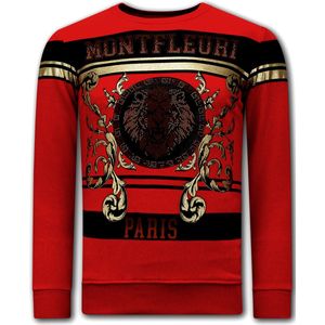 Heren Sweater met Print - Leeuw Strass - 3767 - Rood