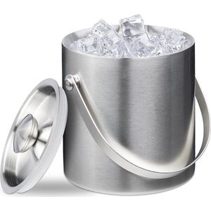 IJsemmer RVS dubbelwandig koud - IJsblokjesemmer met deksel en hengsel - Groot 15 liter - Zilver Ijsemmer dubbelwandig met deksel
