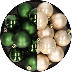 24x stuks kunststof kerstballen mix van champagne en donkergroen 6 cm - Kerstversiering
