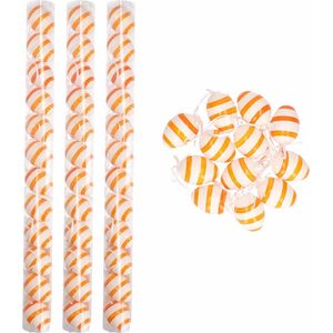 Oranje/wit gestreepte hangdecoratie paaseieren 48x stuks - Pasen versieringen