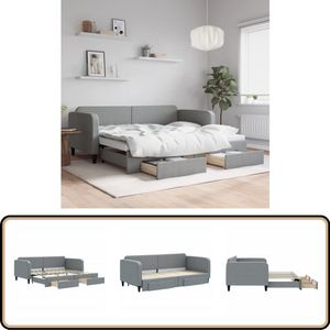 vidaXL Slaapbank met onderschuifbed en lades - Lichtgrijs Slaapbank - Tweepersoons Bed - Onderschuifbed - Sofa Bed - Multifunctioneel Meubilair