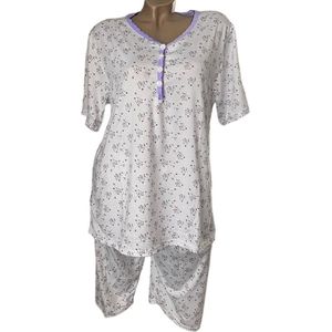 Dames capri pyjamaset 2295 met bloemenprint L wit/paars