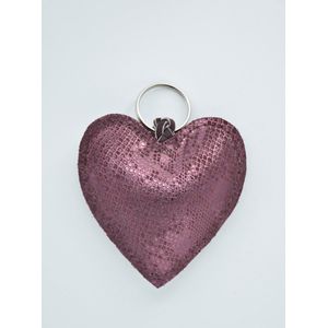 LittleLeather, Sleutelhanger hart, snake aubergine - tassenhanger - echt leder - handgemaakt - cadeau - accessoires - valentijn - moederdag - sinterklaas - kerst - schoencadeau - kerstcadeau