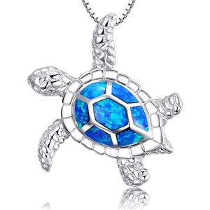 Bixorp Zeeschildpad Ketting Zilverkleurig met prachtige Blauwe Details op Schild - Schildpad ketting