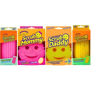 Scrub Daddy & Roze Mommy Spons & Damp Duster Schoonmaakset - 4 Stuks - Schoonmaaktrio voor Stralend Schoon - Wonderspons