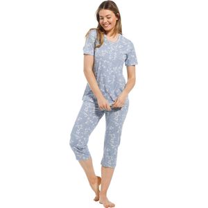 Doorknoop pyjama blauw en bloemen