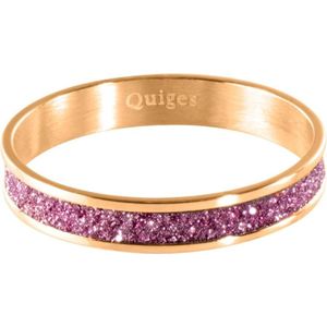 Quiges Stapelring Dames - Vulring Roze Glitter - RVS Roségoudkleurig - Maat 22 - Hoogte 4mm