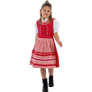 Dirndl jurkje rood-wit bloementjes kinderen - Maat 152