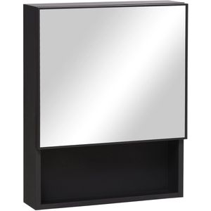 Merax Badkamerspiegelkast Wandkast – RVS Spiegelkast Met Glazen Plank – 46x58 cm – Zwart – Wandmontage – Geen Montage Nodig