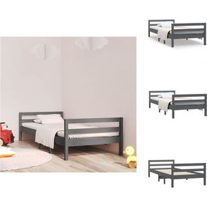 vidaXL Bedframe Grenenhout - Klassieke - minimalistische slaapkamerinrichting - 205.5 x 95.5 x 52.5 cm - Grijs - Bed