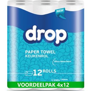 DROP Super Keukenrol - 4x12 Keukenrollen - Ultra absorberend Keukenpapier - 48 Rollen Voordeelverpakking