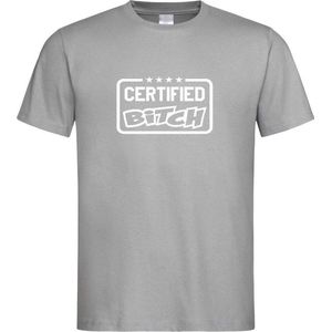 Grijs T shirt met wit "" Certified Bitch "" print size XXL