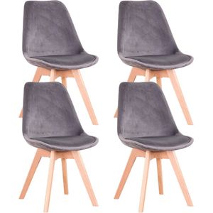 Happyment Velvet Eetkamerstoelen - Grijs - Set van 4 - Woonkamerstoelen - Keukenstoelen - Kuipstoel - Zithoogte 43cm