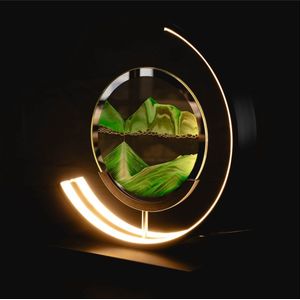 Bewegende Zandkunst Lamp - 28cm - Zandkunst In Glas - Zandloper - Sand Art - Tafellamp Industrieel - Sfeerlamp - Decoratie Woonkamer - Nachtlamp Slaapkamer - Zwart - Groen
