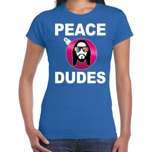 Hippie jezus Kerstbal shirt / Kerst t-shirt peace dudes blauw voor dames - Kerstkleding / Christmas outfit XXL