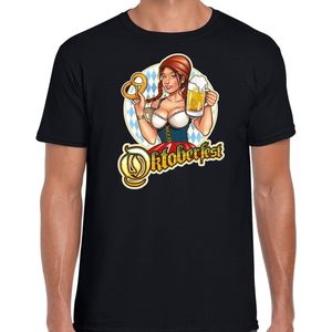 Oktoberfest drank fun t-shirt outfit - zwart - voor heren - bedrukt met Oktoberfeest elementen - bierfest kostuum / verkleedkleding M