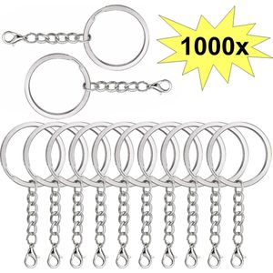 Fako Bijoux® - Sleutelringen Met Karabijnsluiting - Sleutelhanger Ringen - Splitringen Met Ketting - RVS - Plat - 30 mm - 1000 Stuks