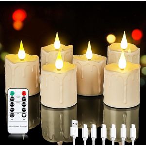 oplaadbare LED theelichten,Vlamloze kaarsen met afstandsbediening timer Waterdichte functie, 6-delige LED kaarsen voor huisdecoratie, Kerstmis, Bruiloften