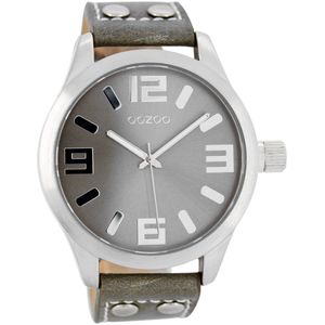 OOZOO Timepieces - Zilverkleurige horloge met grijze leren band - C1057