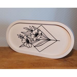 Acryl Ovalen Schaaltje - Wit met Bloem - Decoratief Plateau - 18 x 9,5 cm