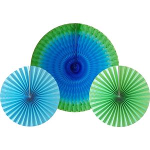Cool 2 Party - Honeycomb - decoratie waaiers - 3 stuks - Blauw Groen 1 x 50 cm 2 x 30 cm - rond - verjaardag - feest